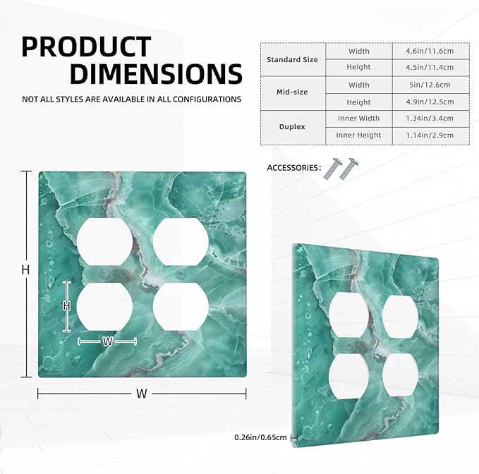 Turquoise Green Tiles Abstract Luxurious Print Outlet Covers 2 Gang Double Duplex Decorative Light Switch Covers Electrical Wallplates Socket Faceplate for Bathroom Kitchen Decor