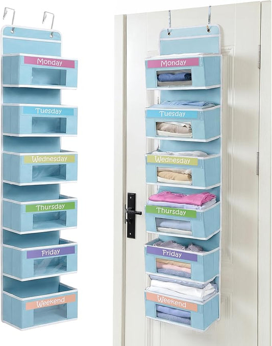 Houseables Weekly Clothes Organizer for Kids, Days of the Week Clothes Organizer, Kids Closet, Daily Outfit Storage, Monday Through Friday Clothing, Weekday, M-F, School, Hanging, Over Door, 6 Shelf