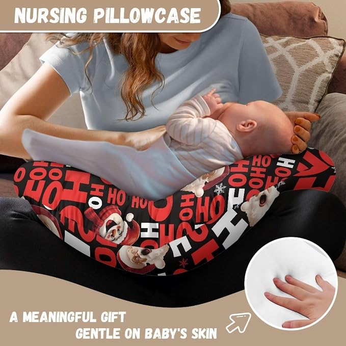 Christmas Nursing Pillow Cover Breastfeeding Pillow Covers for Breastfeeding Mom Hidden Zipper Design U-Shaped Pillow Covers Soft and Skin-Friendly, Santa Claus Sanowman HoHo