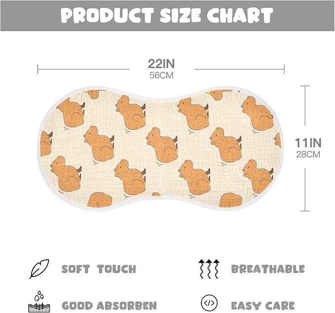 Muslin Burp Cloths for Baby Boys and Girls - 4-Pack Ultra Absorbent Cute Capybara Muslin Washcloths, Newborn Towel, Milk Spit Up Rags, Burp Cloth Bib for Unisex, 22 x 11 Inch