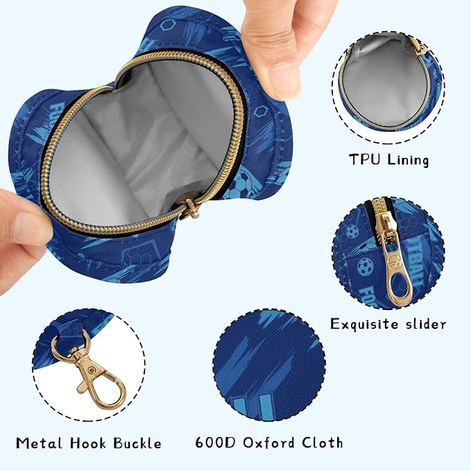 Soccer Football Blue Print Pacifier Holder Case for Diaper Bag Portable Travel Pacifier Storage Case with Clip Newborn Baby Pouch for Outdoor Purse Baby Boys Girls