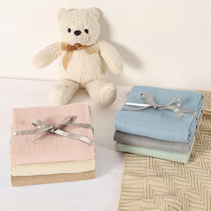 david's kids 4 Pack Baby Muslin Swaddle Blankets 47" x 47", 100% Cotton Swaddle Wrap for Boys Girls, Ultra Soft Breathable Receiving Blanket for Newborns, Rose Smoke & Sage Green & White Cap & Sepia