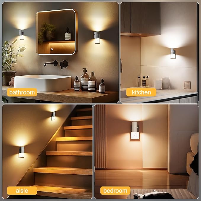 VOLISUN Night Lights Plug into Wall, Dimmable LED Nightlight with Dusk to Dawn Light Sensor, 0-100LM Adjustable Brightness, 3 Color Temperatures, Compact Size, 2 Pack for Hallway, Bathroom White
