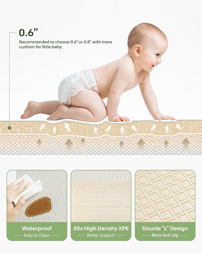 BG-BABYGO Baby Play Mat Foldable Baby Floor Play Mat 0.6" Thick Soft Foam Playmat for Babies Reversible Waterproof Padded Playmats Portable Baby Crawling Mat for Indoor Outdoor(70"*78"*0.6")