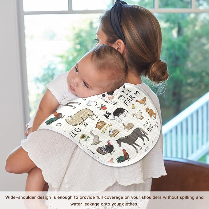 Kigai Farm Animals Muslin Baby Burp Cloths - Super Absorbent and Soft Burping Rags - Cotton Burp Clothes Set for Boys and Girls, 1 Pack