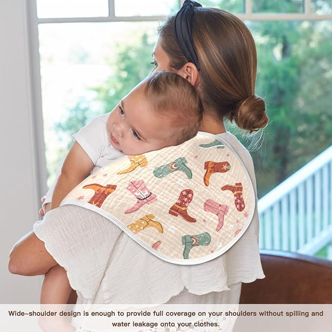 Cowboy Boots Muslin Burp Cloths for Baby Boys and Girls - 1-Pack Ultra Absorbent Muslin Washcloths, Newborn Towel, Milk Spit Up Rags, Burp Cloth Bib for Unisex, 22 x 11 Inch