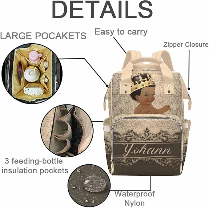 M YESCUSTOM Custom Diaper Bag Backpack with Name, Baby Bags Travel Diaper Backpack for Dad Mom, Insulated Pockets Portable Nappy Bags Brown Nursery Bag for Mom Gift