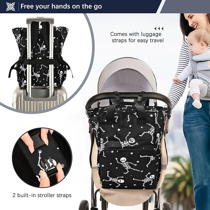 Dancing Skeleton White Diaper Bag Large Cap Unisex Mom Dad