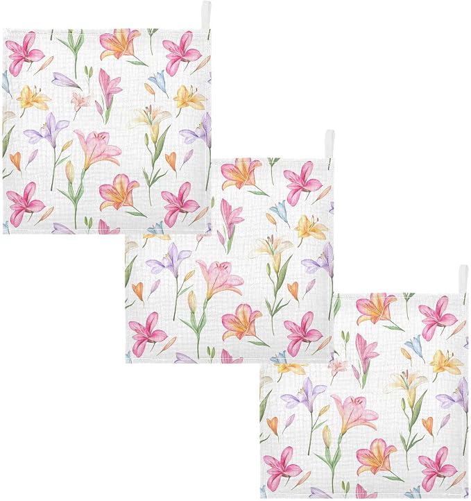 vvfelixl Colorful Lilies Baby Burp Cloths Baby Muslin Washcloths for Boys Girls Cotton Babys Face Towel for Newborn Soft 11.8 X 11.8 in, 5 Pack