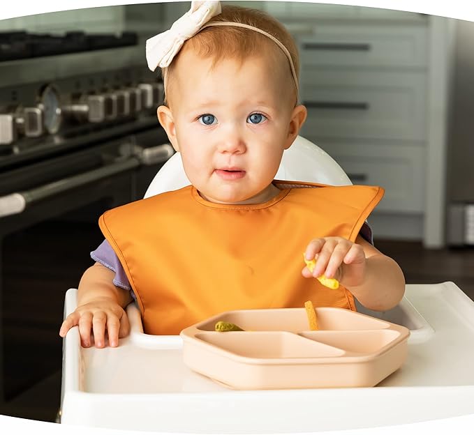 Tiny Twinkle Silicone Suction Baby Plate, Suction Grip Divided Dish for First Foods and Self-Feeding Toddlers, Baby Led Weaning Supplies for Independent Eating (Sand Plate with Lid)