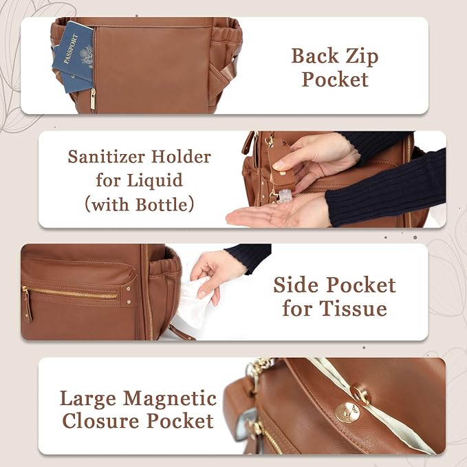 Mini Diaper Bag Backpack Leather Diaper Bag with Pacifier Holder Case Bundle