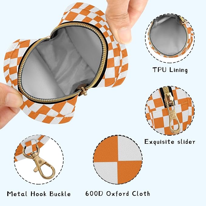 Checkered Plaid Orange Print Pacifier Holder Case with Metal Clip Portable Paci Case for Baby
