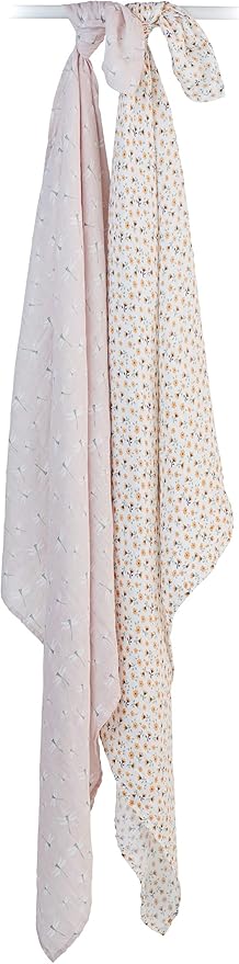 Lulujo Baby Swaddle Blankets | Unisex Softest Breathable Cotton Muslin Swaddle Blanket Set | Neutral Receiving Blanket for Girls & Boys | 40in x 40in | Vintage Floral & Dragonfly | 2-Count