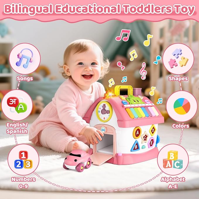 Baby Toys for 1 Year Old Girl Gifts: 8 in 1 Toddler Learning Musical House for 1 2 Yr Girl and Boy, First Birthday Gift for 12-18 Months, Bilingual Educational Toy for Toddlers 1-3