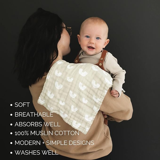 Mebie Baby Burp Cloths, Woods Print 3-Pack, Muslin Burp Cloth Set for Spit Up, Drool, and More, Boho Burp Cloths for Baby Boy and Girl, Baby Must Haves for Registry Lists and Gifts for Newborns