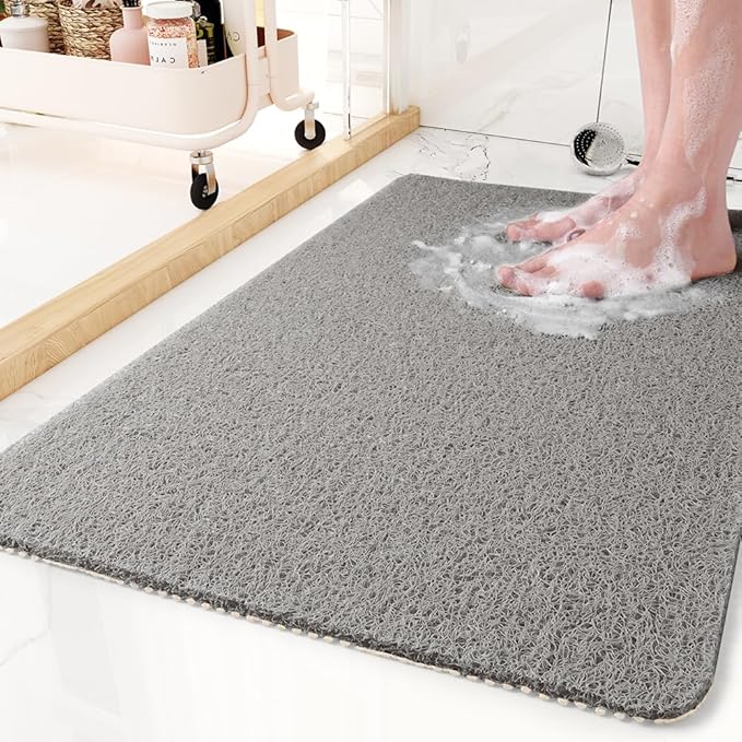 Non-Slip Bathtub Mat, 16x24 Inch, Shower Mats for Bath Tub, PVC Loofah Bathroom Mats for Wet Areas, Quick Drying Foot Scrubber Mat