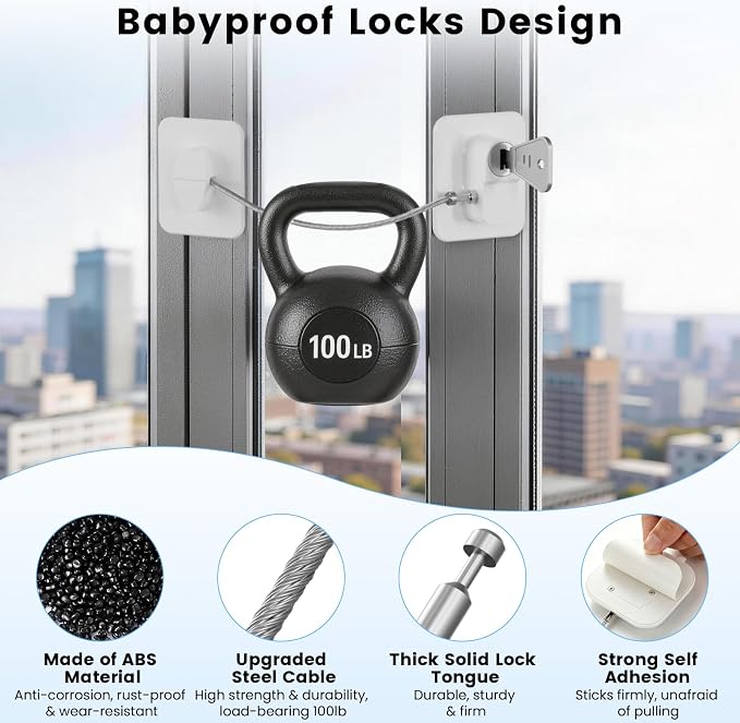 2 Pack Mini Fridge Lock, Child Proof Cabinet Lock with 2 Keys, Upgraded Refrigerator Locks Baby Proofing for Freezer, Cabinets, Drawers, Air Fryer, Closets, Windows and Doors, NO DRILLING