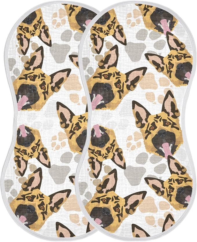 Muslin Burp Cloths for Baby Boys and Girls - 4-Pack Ultra Absorbent German Shepherd Dog Muslin Washcloths, Newborn Towel, Milk Spit Up Rags, Burp Cloth Bib for Unisex, 22 x 11 Inch