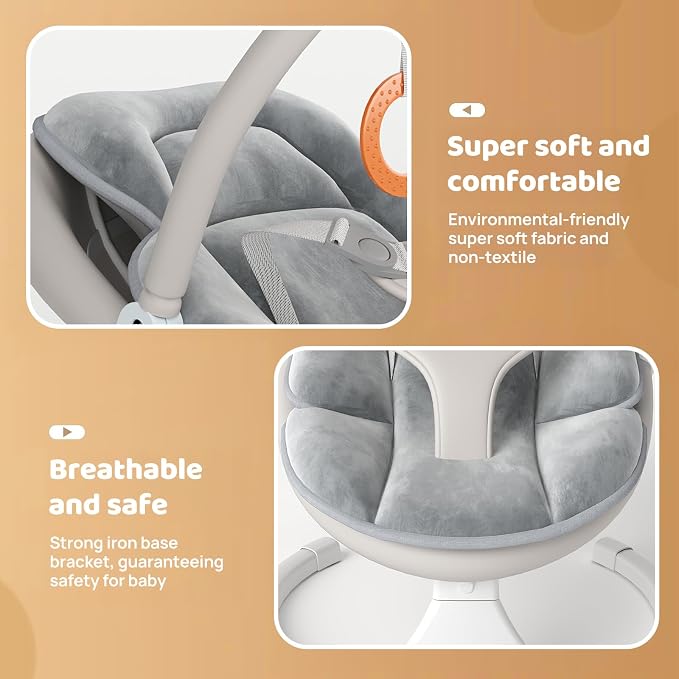 FEITIONG Baby Rocker|Bluetooth Baby Swing 5-Speed Motion & Comfort Design | Portable Infant Chair with Machine-Washable Seat (0-12M, 20lb)
