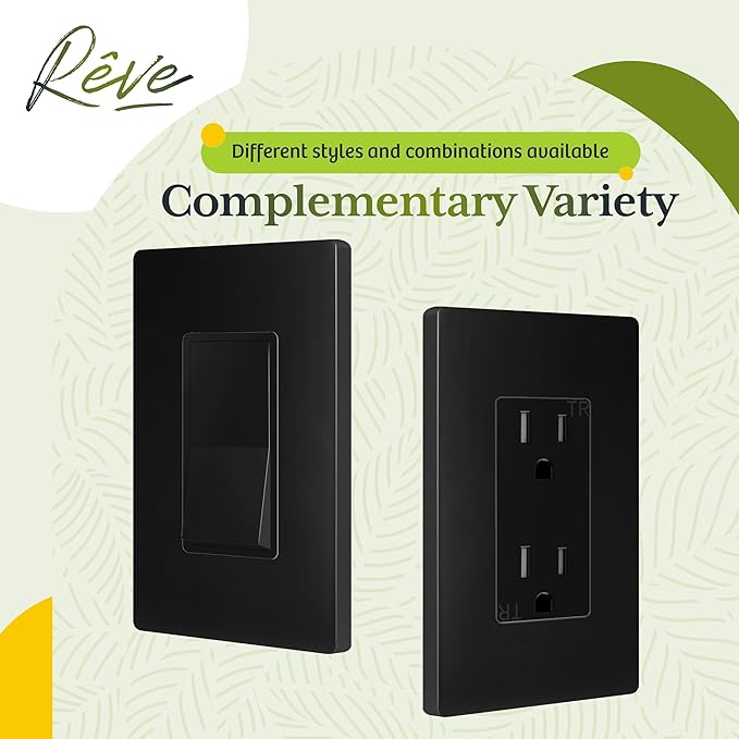 TG Screwless Decorator Wall Plates Child Safe Outlet Covers, Size 1-Gang 4.68" H x 2.93??L, Unbreakable Polycarbonate Thermoplastic, UL Listed, Glossy, Black (1 Pack)