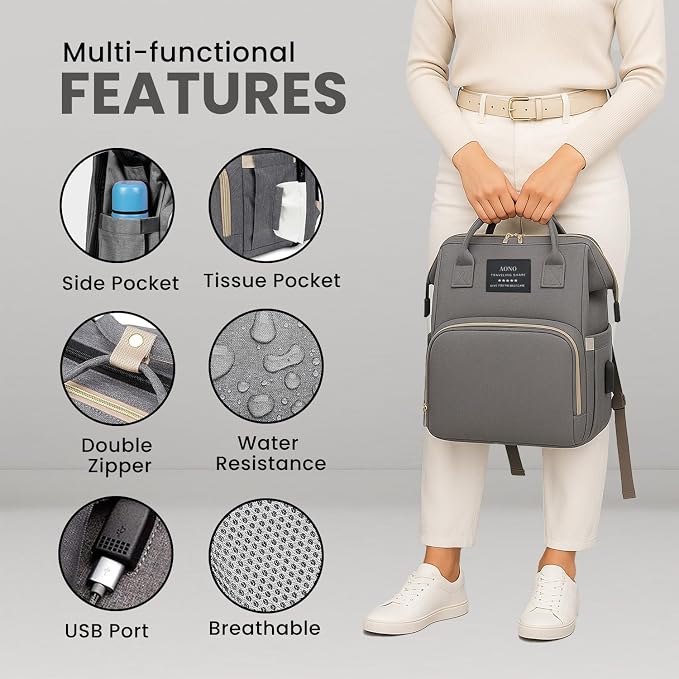 Multifunctional Baby Diaper Bag Backpack with Changing Station Baby Bag for Moms, Dads, Shower Gifts for Newborn Essentials (Diaper Bag Grey)