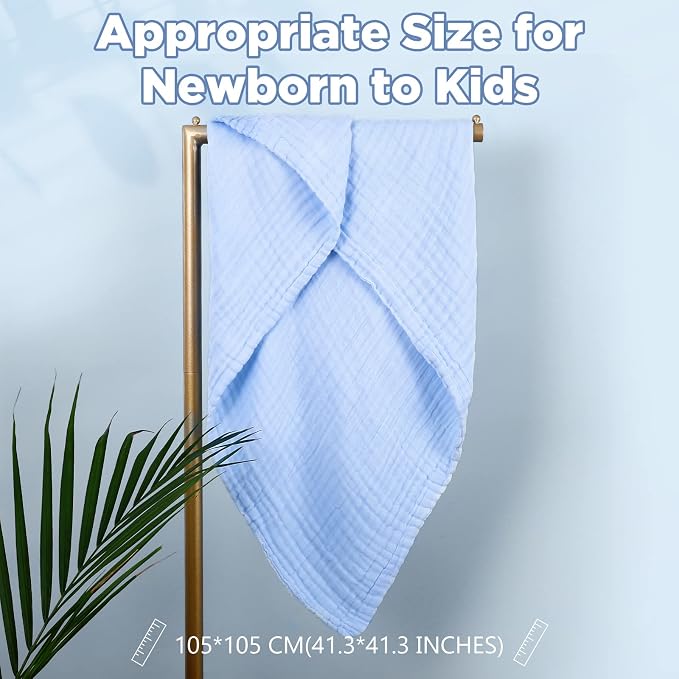MUKIN Baby Bath Towels, Super Soft Cotton Receiving Blanket for Baby's Delicate Skin,2Pack Swaddle Blanket for Newborns Toddlers Boy Girl,Baby Registry as Shower (White+Blue)