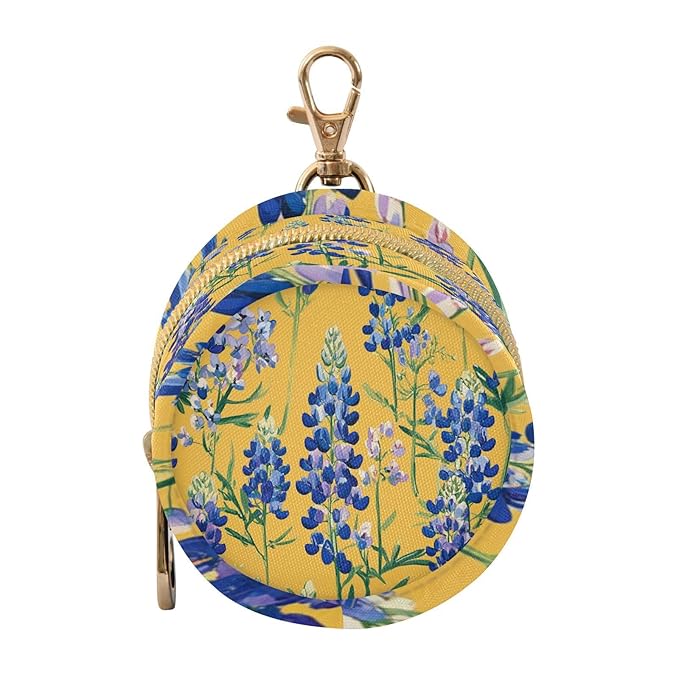 Pacifier Holder with Clip Pacifier Case for Diaper Bag Round Baby Pacifier Pouch Box Bag Portable Yellow Cute Bluebonnet and Wildflowers