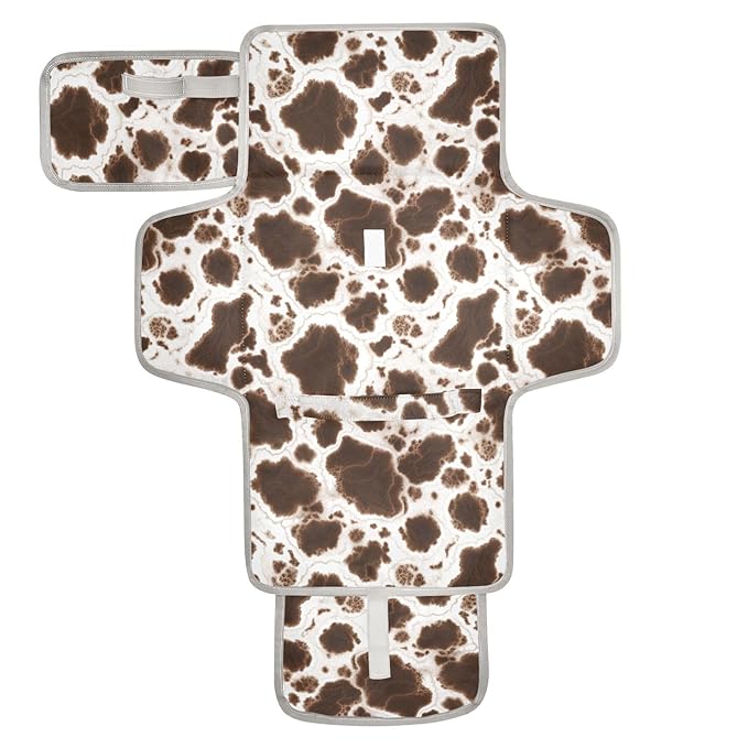 Portable Changing Pad for Baby - Black Cow Travel Diaper Changing Pad Waterproof Changing Mat with Built-in Pillow - Baby Shower Gifts