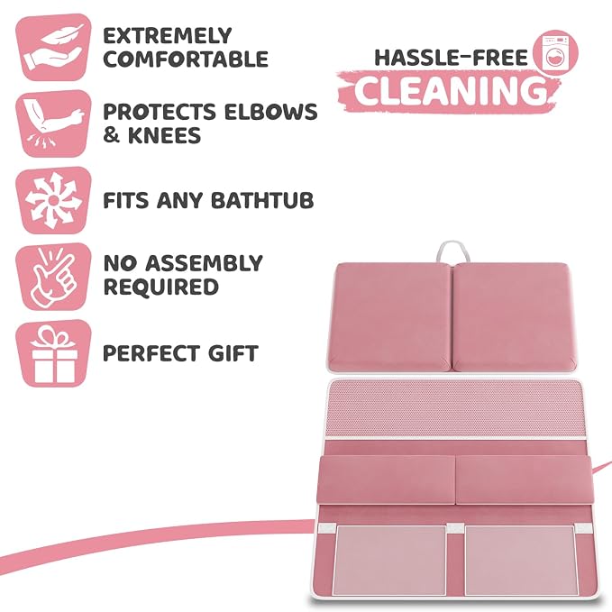 Sleepah Bath Kneeler and Elbow Kneeling Rest Pad Set for Baby Bathing – Waterproof Soft Memory Foam Mat Organizer Babies & Toddler Bathing Time Toys Sponge (Pink)
