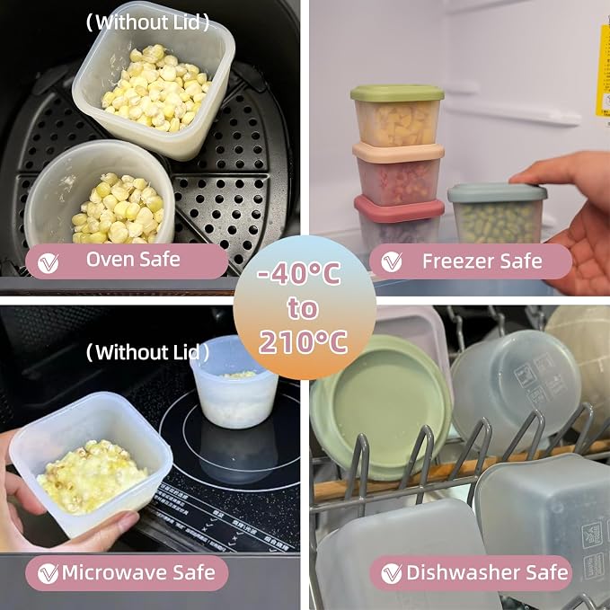 Silicone Food Storage Containers with Lids 5 oz Reusable Small Snack Containers Bento Lunch Snack Pots for Adults & Kids Meal Prep Containers BPA Free 4 Pack Microwavable