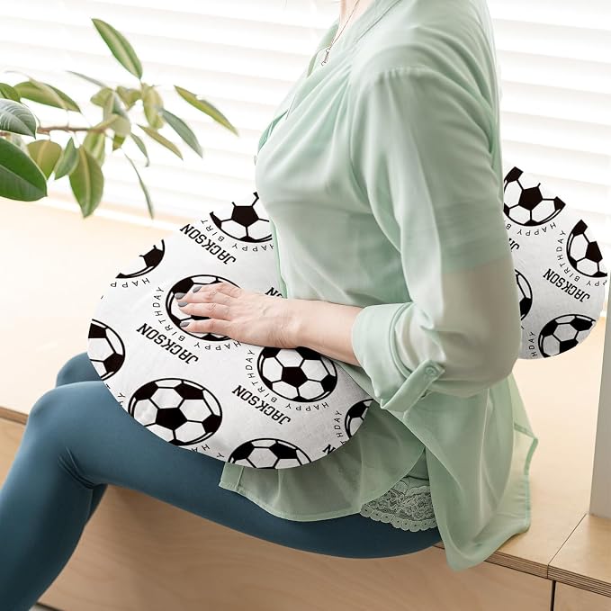 Baby Nursing Pillow Cover - Personalized Name White Soccer Theme Breastfeeding U-Shaped for Bottle Feeding, Ultra Soft Comfortable Breastfeeding Pillow Cover for Infant Baby Boys and Girls