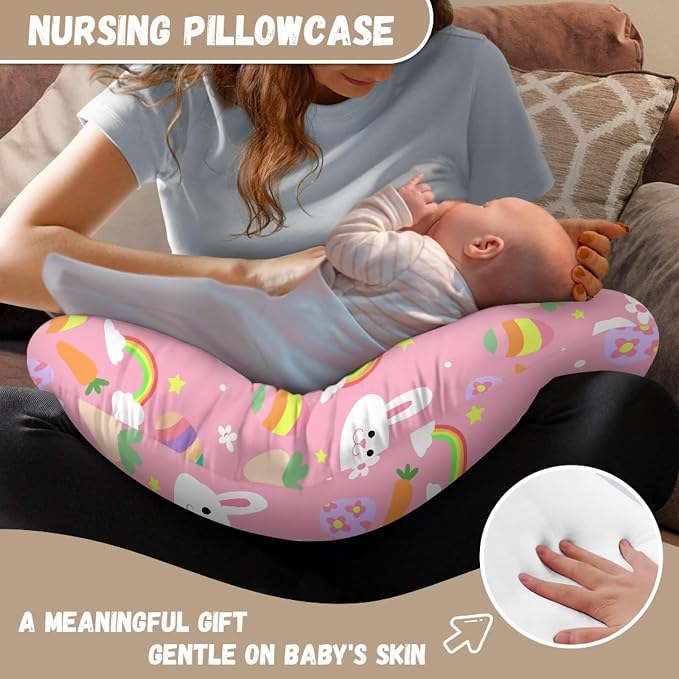 Easter Rabbit Nursing Pillow and Positioner Detachable Original Breastfeeding Newborn Nursing Pillow Case U-Shaped Head Support Protector Cushion Essentials with Hidden Zipper