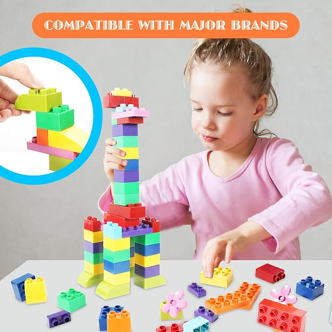 208 Piece Large Building Blocks Set - Classic Big Bricks Compatible with All Major Brands, STEM Educational Toys for Kids Ages 3+, Creative Construction Gift for Boys Girls