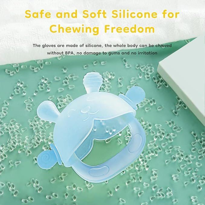 Dr. Isla Silicone Baby Teether Toy for Infants 3-12 Months, Silicone Anti-Drop Baby Mitten Teether for Soothing Teething Pain Relief, Newborn Essentials, BPA Free, Blue