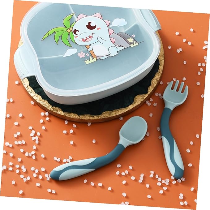 2 Sets Utensils Silicone Training Spoons and Forks with Flexible Bendable Design Non-slip Handle for Self-feeding Pink and Blue