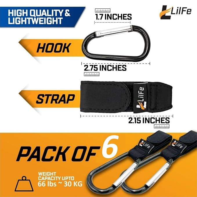 6 Pcs Baby Stroller Hooks for Hanging, Multipurpose Stroller Straps with Durable Stylish Stroller Clips for Diaper Bags, Perfect Mummy Hook for Stroller, Walker and Shopping