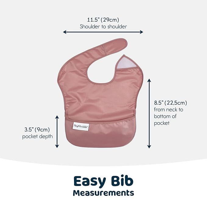 Tiny Twinkle Mess-Proof Baby Bibs for Eating | Waterproof, Wipeable Toddler Bibs with Catch-All Pocket | Feeding Bibs for Girls & Boys(3 Pack,Sage,Taupe, Dandelion)