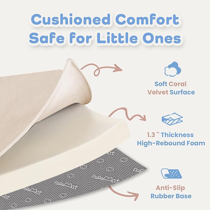 1.3" Thick Baby Floor Play Mat 79x118, Basic Padded Foam Mat for Tummy Time Crawling, Non Slip Cushioned for Babies Toddlers Infants Kids (Beige)