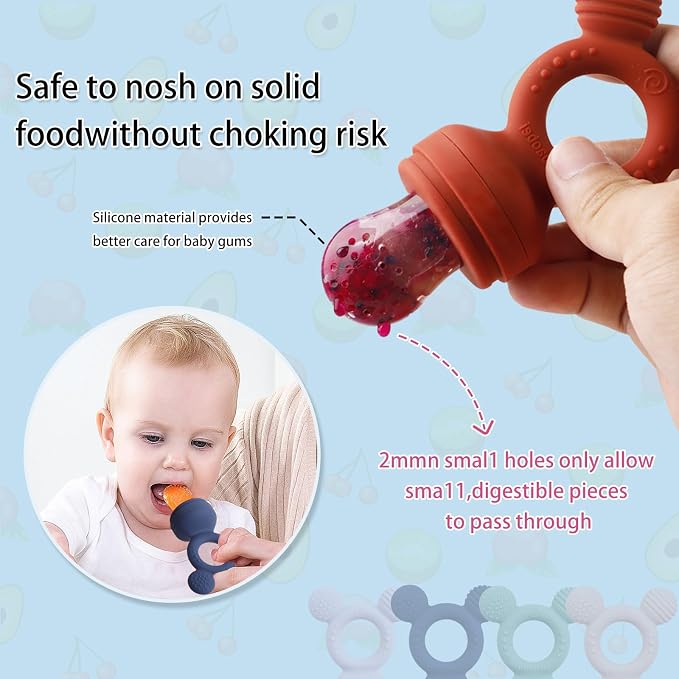Baby Fruit Feeder, Frozen Teething Toys, Teether Pacifier with 3 Extra Teats, Infant Eating Essentials, BPA Free Baby Feeding Supplies (Pink)