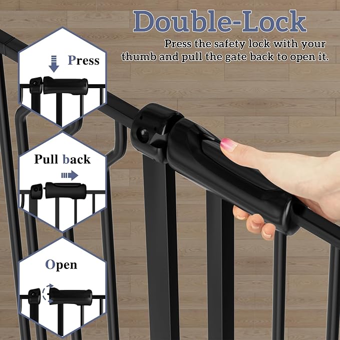 Extra Wide Baby Gates for Doorways 52.76"-62.20" Extra Wide Baby Gate Dog gate Pressure Mounted No Drilling with Walk-Through, Auto-Close & Dual-Direction Swing for Large Wide Opening Black