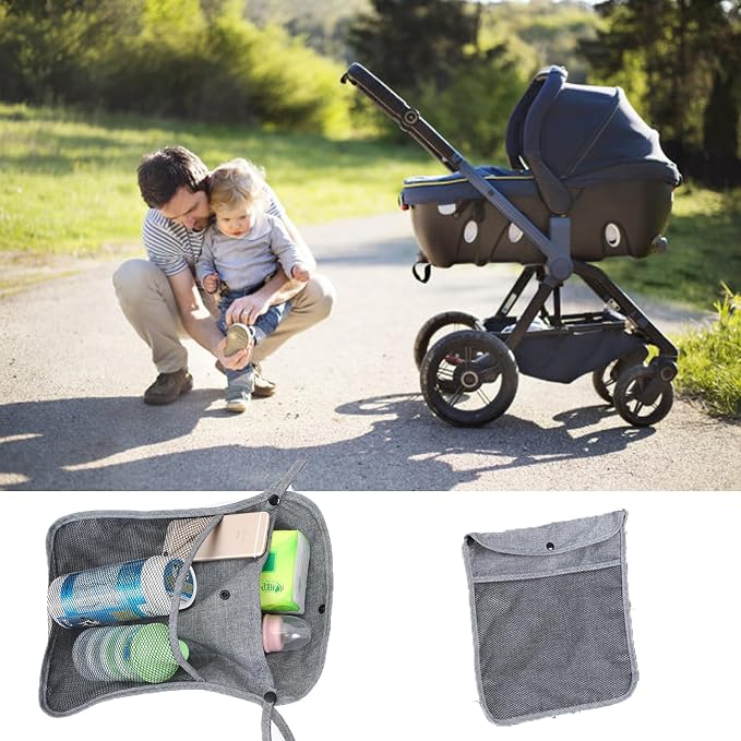 Universal Baby Stroller Organizer for Uppababy, Nuna, Britax, Doona Strollers, Stroller Mesh Bag, Adjustable Stroller Storage Caddy Accessories. (Grey)
