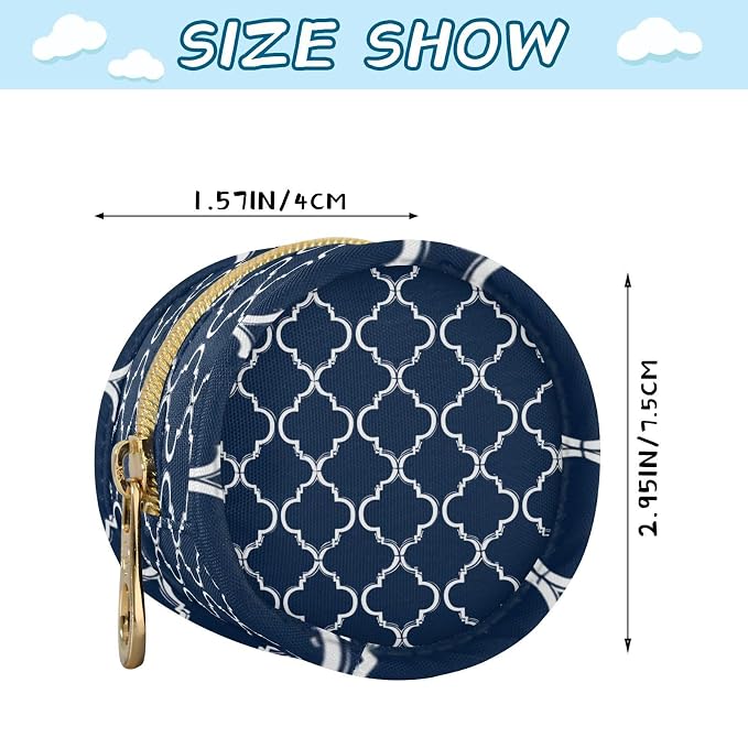 Pacifier Holder with Clip Pacifier Case for Diaper Bag Round Baby Pacifier Pouch Box Bag Portable Navy Blue Geometric Quatrefoil