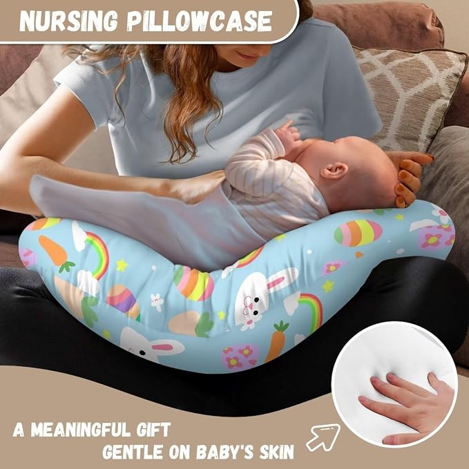 Nursing Pillow Cover with Hidden Zipper Cute Rabbit Super Soft for Moms/Baby Nursing Pillow Cover Stretchy Removable Cover for Breastfeeding Pillows