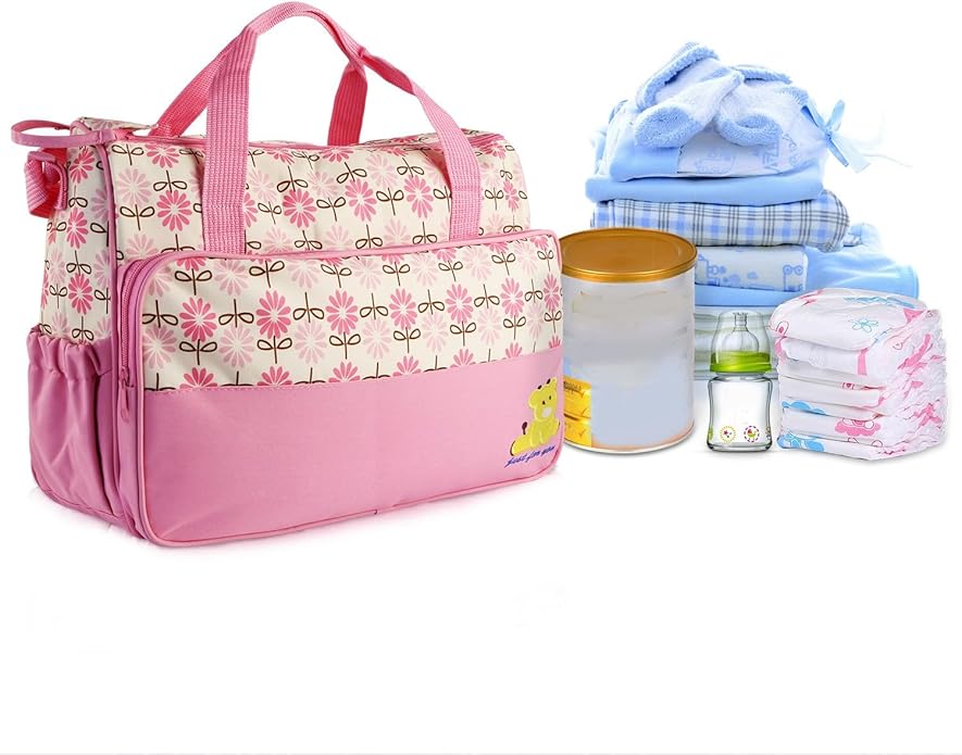 5-Pack Mummy Diaper Shoulder Bag Set w/Changing Pad ??Large Water-Resistant Nappy Bag with Insulated Pockets