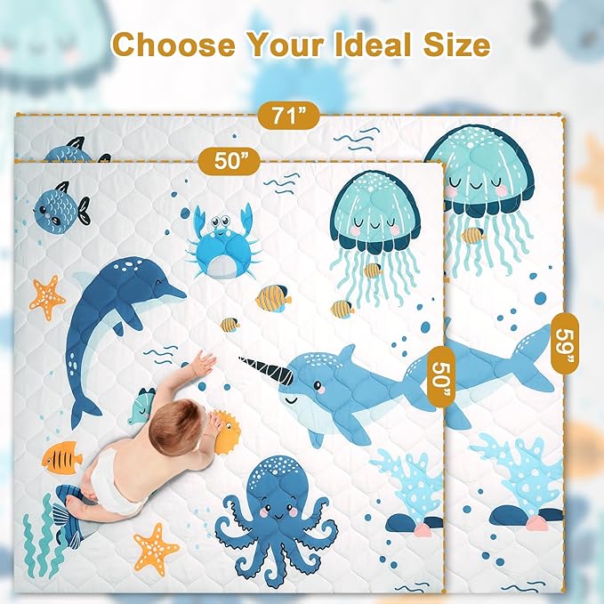 TINYHARBO Premium Foam Baby Play Mat 50x50 ??Removable & Machine Washable Cover, Extra Thick Padding Playpen Mat, Non-Slip Crawling Mat, Easy to Clean for Infants, Toddlers & Babies