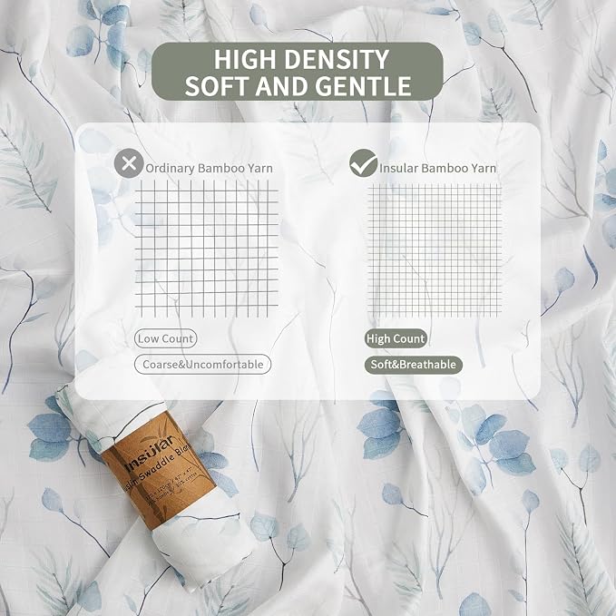 Insular Muslin Swaddle Blanket, Baby Swaddle Wrap for Boys and Girls, Receiving Blanket Large 47 x 47 inches, Baby Essentials, 2 Pack, Green&Plants