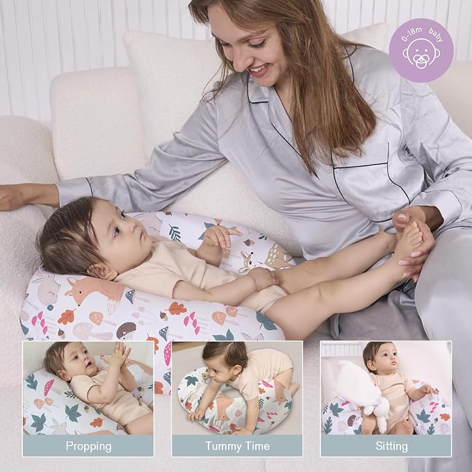 Little Grape Land Nursing Pillow for Breastfeeding, Ergonomic Feeding Pillow with Removable Cover, Baby Feeding Pillow with Hidden Zipper Guard and Supportive Breathable Filling, Forest, Original