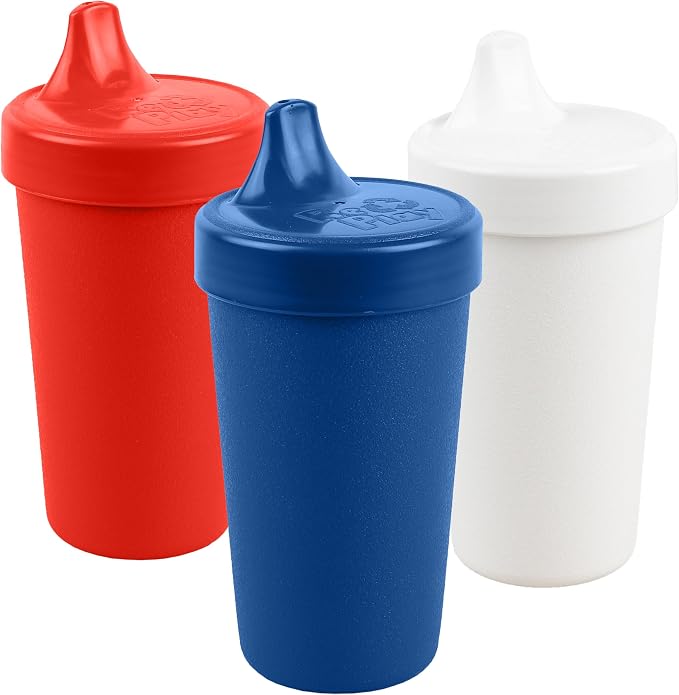 Re-Play Spill-Proof Sippy Cups for Toddlers - Kids Reusable 10 Oz Set of 3, Dishwasher & Microwave Safe, Made in USA, Patriotic