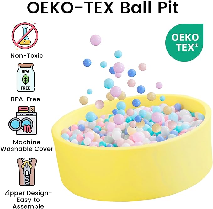Zedachica Ball Pit for Toddlers 35.43''x11.81 Baby Ball Pits Soft Memory Foam Ball Pit Round Kids Play Ball Pool Ideal Gift for Girls and Boys (Yellow, NO Balls)