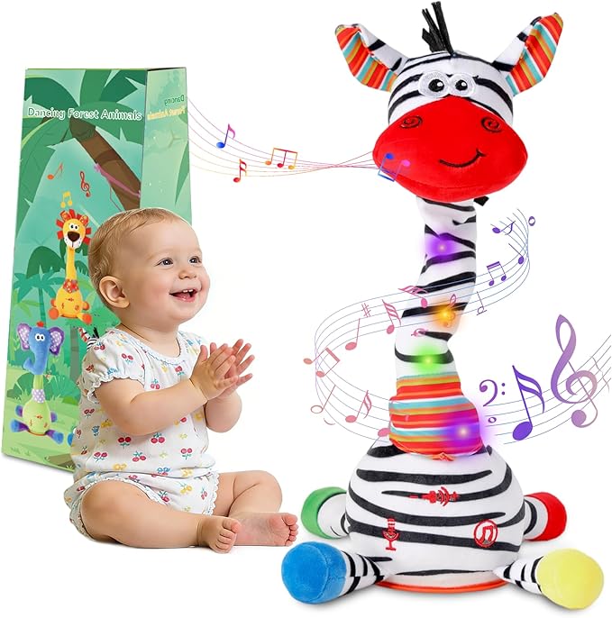 Dancing Talking Zebra Toy, Stuffed Animal Baby Toy Repeating What You Say, Easter Toys for Kids Glowing Musical Electronic Zebra with Striped Plush Gifts for Toddlers 1-3 Years Old